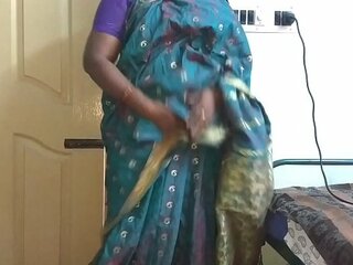Desi Indian Woman Tamil Telugu Kannada Malayalam Hindi Lustful Wife Vanita In Blue Sari Shows Big Tits And Shaved Pussy Presses Hard On Tits Pinches Rubs Her Wet Pussy Masturbation